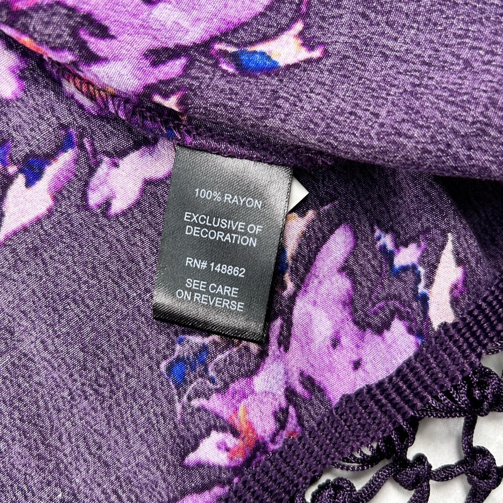 Torrid Floral Fringe Kimono Cardigan Purple Boho Rayon Size 2 (18/20) (2X) - Picture 7 of 12